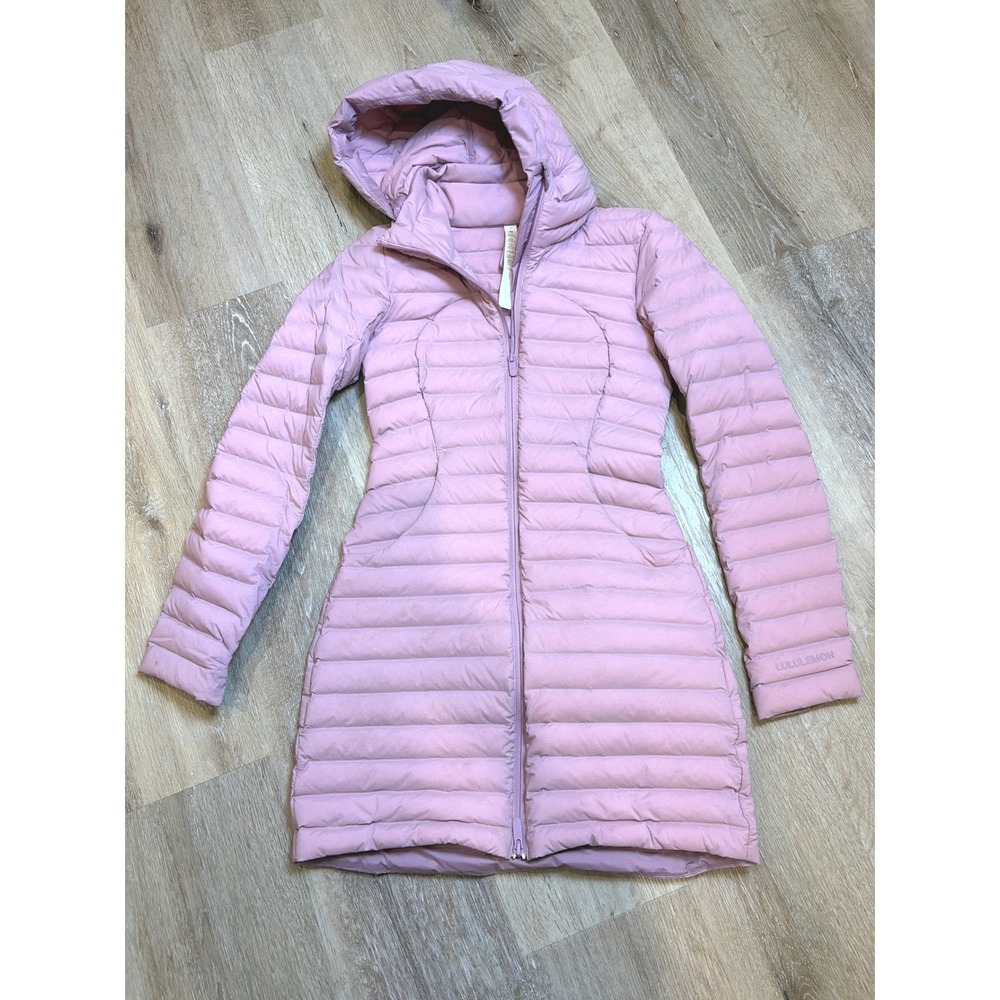 Lululemon Down For It All Jacket Pink Mauve Puffer Parka Hooded Size 2